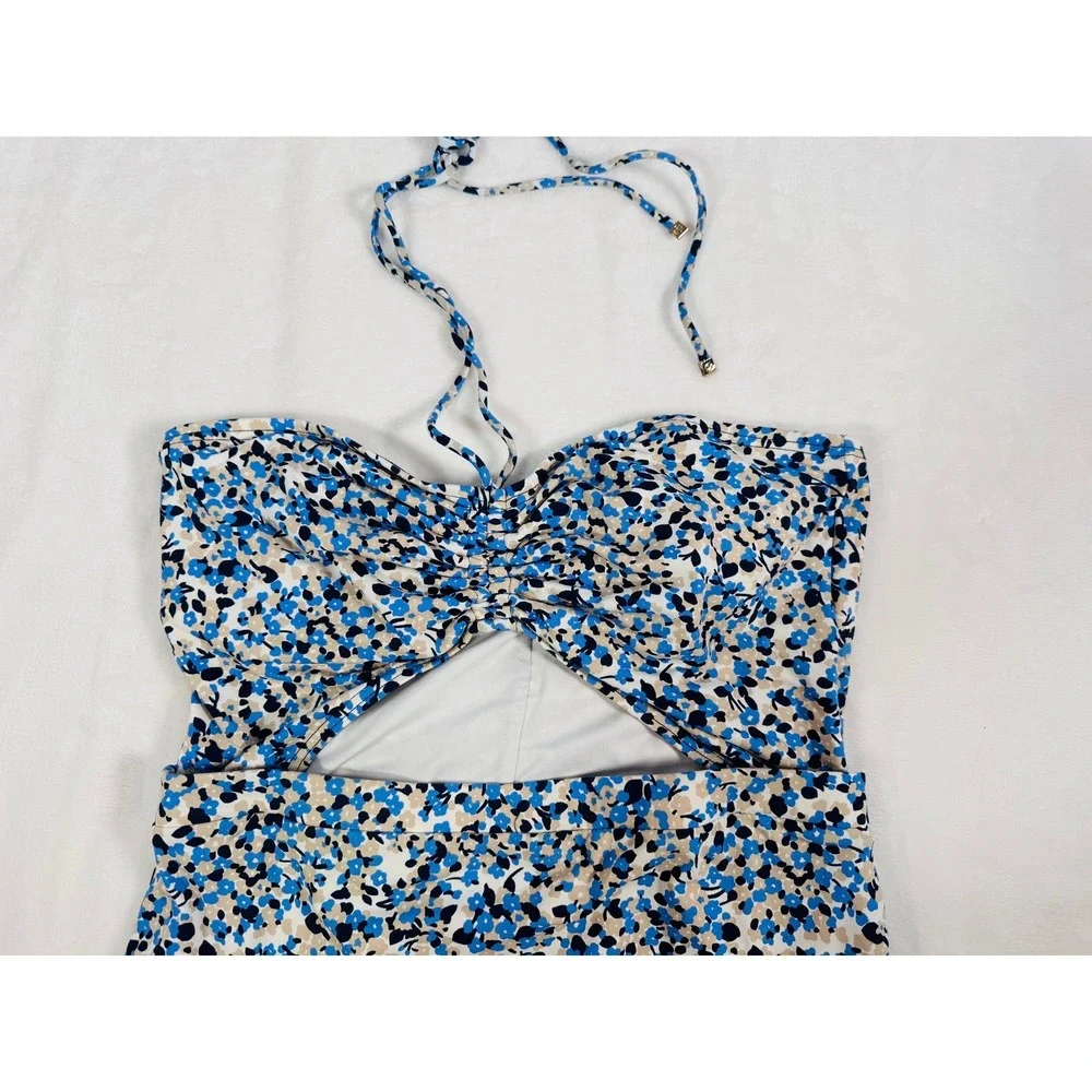 Michael Kors Blue Floral Cut-Out One Piece Swimsuit Monokini Women's‎ Size 10
